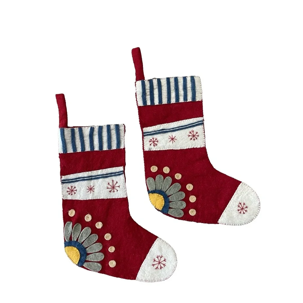 Set of‎ 2  Creative Co-Op Felted Wool Appliqued Christmas Stockings